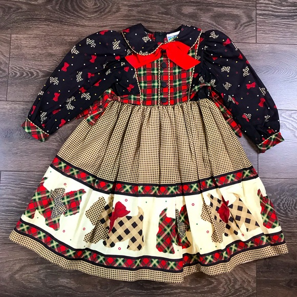 Daisy Kingdom Girl’s Vintage Scottish Terrier Christmas Pleated Theme Dress Sz 4